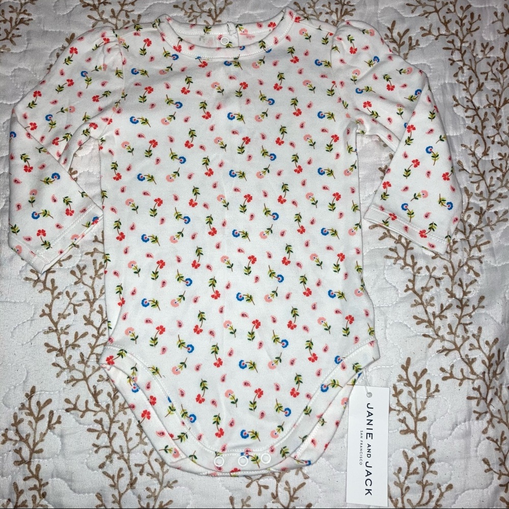NWT Janie and Jack floral onesie size 3-6 month 100% cotton long sleeve kid baby